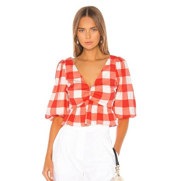 Lovers + Friends Tops - Lovers + Friends Alba Check Print Puff Sleeve Top